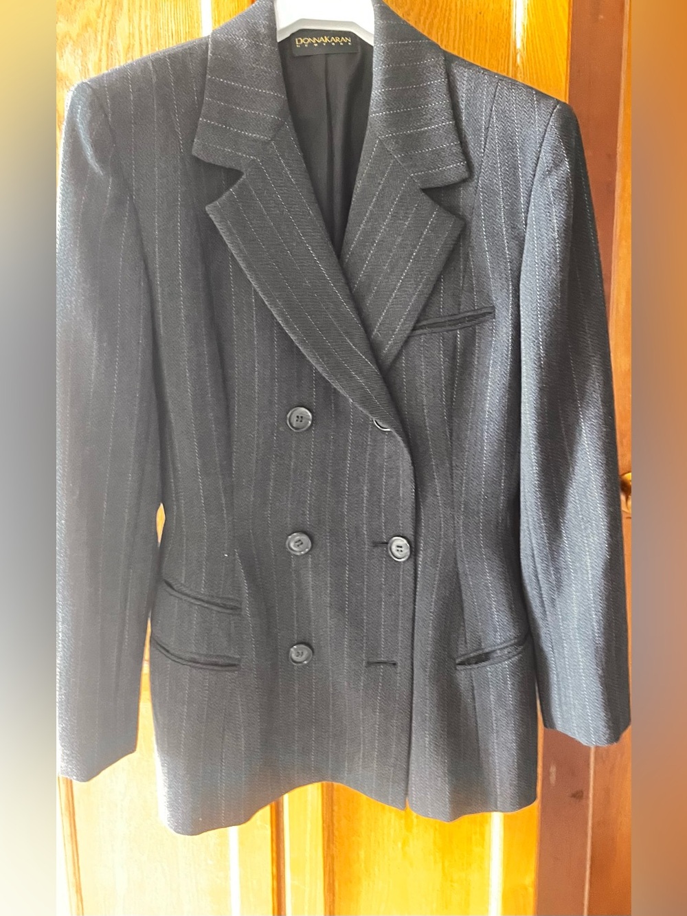 Women’s Donna Karan Collection Double-Breasted Pinstripe Blazer - Gray - Picture 2 of 9
